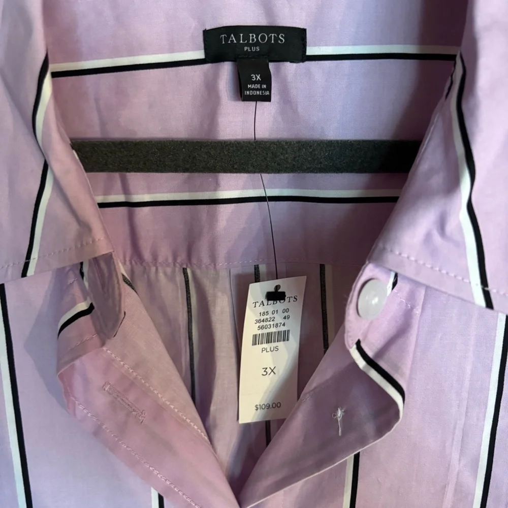 NEW Talbots Women’s Boyfriend Striped Shirt 3X Purple And White Button Down - Picture 5 of 7